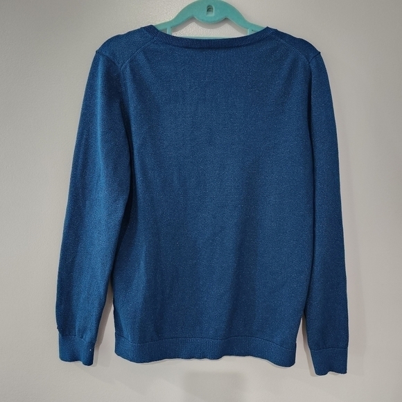 Tommy Hilfiger Size Medium Metallic Blue Scoop Neck Lightweight Pullover Sweater - Picture 2 of 8